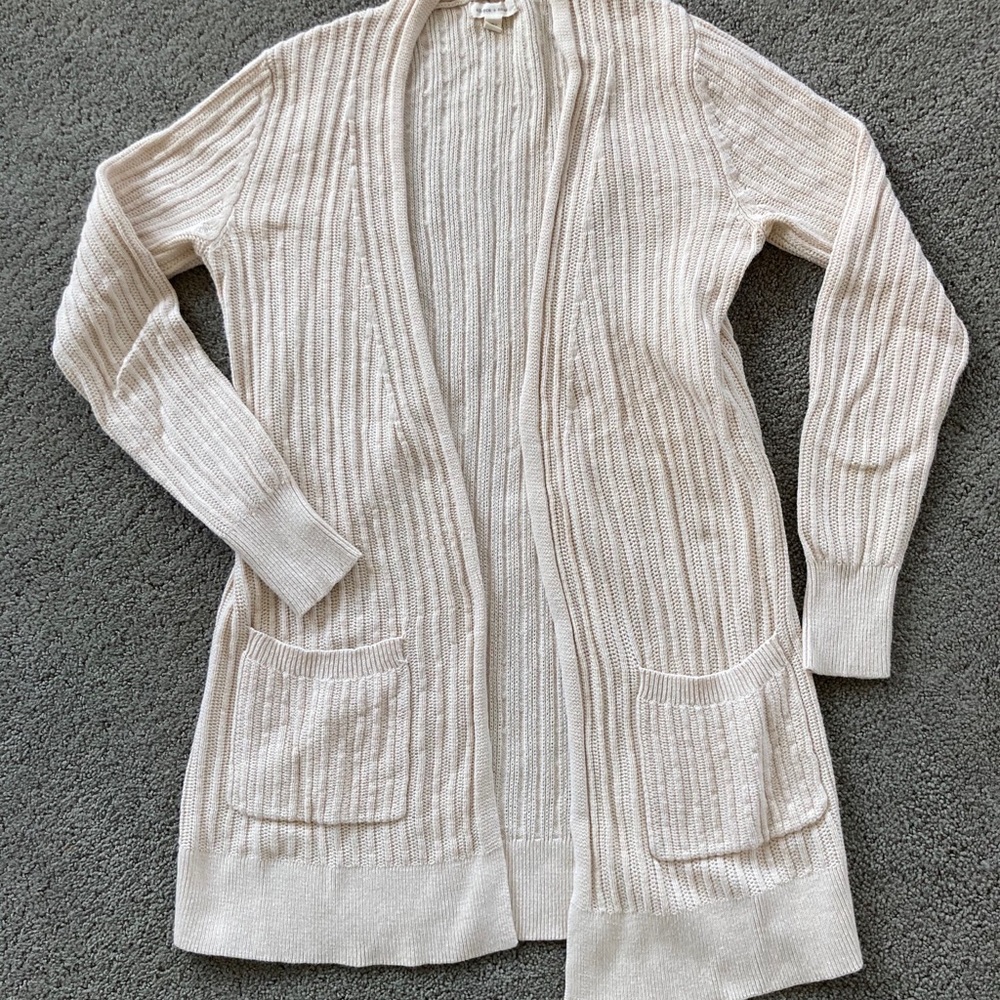 Open long cardigan sweater cream cotton knit